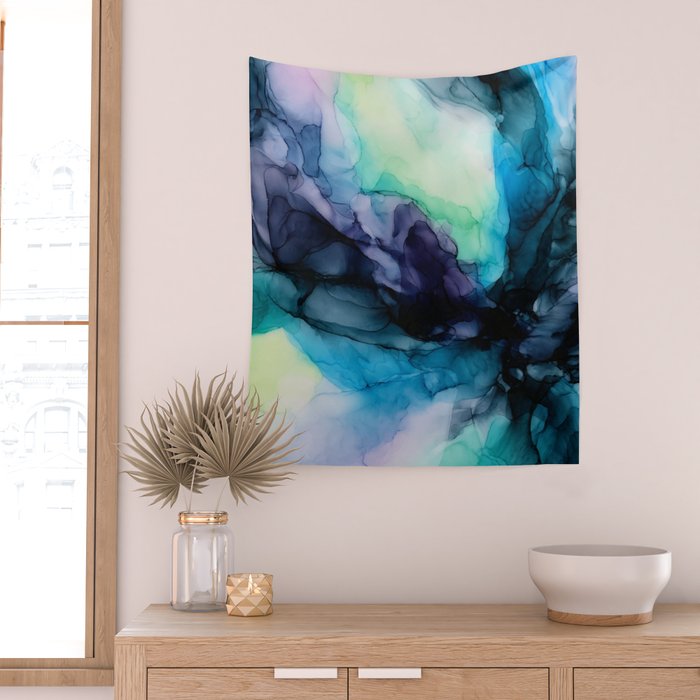 Sweet Pea Pastel Abstract Chaos | Calming Fluid Art Wall Tapestry Gallery Image 2