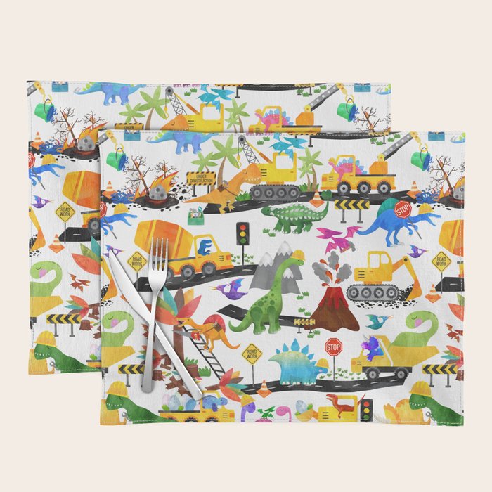Watercolor Dinosaur Construction Crew Placemat Gallery Image 1