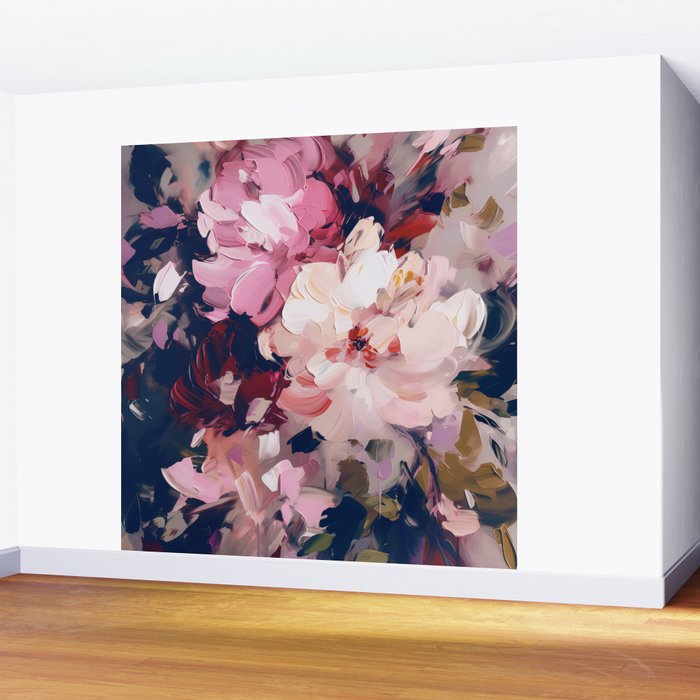 A Splash of Pink and Navy Flowery Art Wall Mural Gallery Image 2