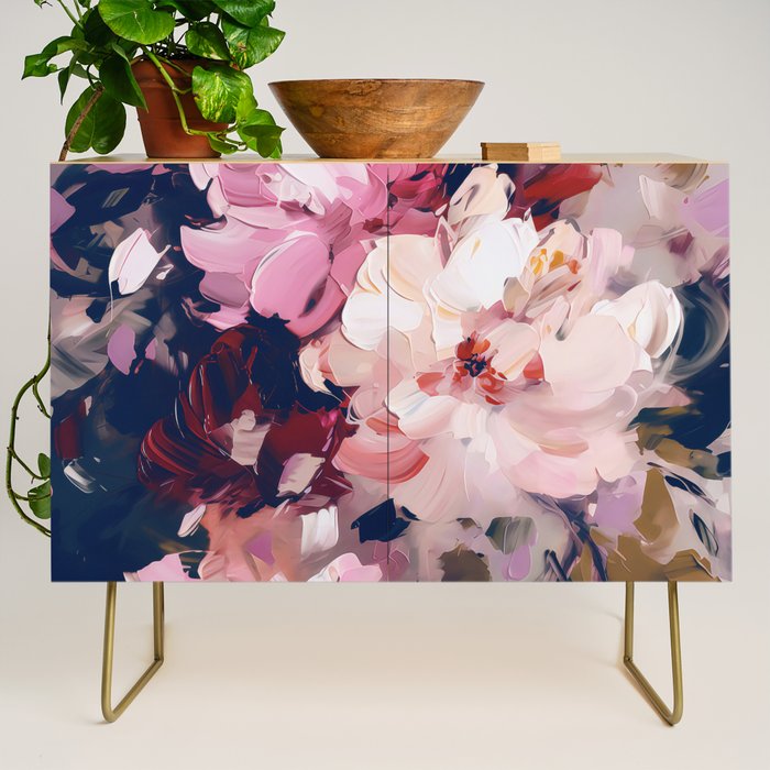 A Splash of Pink and Navy Flowery Art Credenza Gallery Image 1
