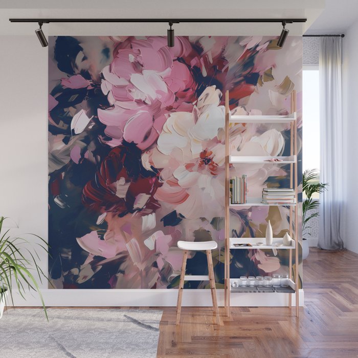 A Splash of Pink and Navy Flowery Art Wall Mural Gallery Image 1