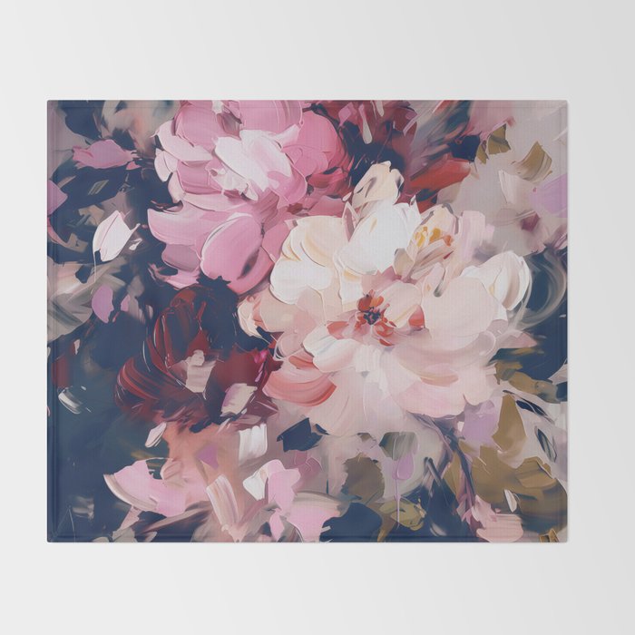 A Splash of Pink and Navy Flowery Art Throw Blanket Gallery Image 2