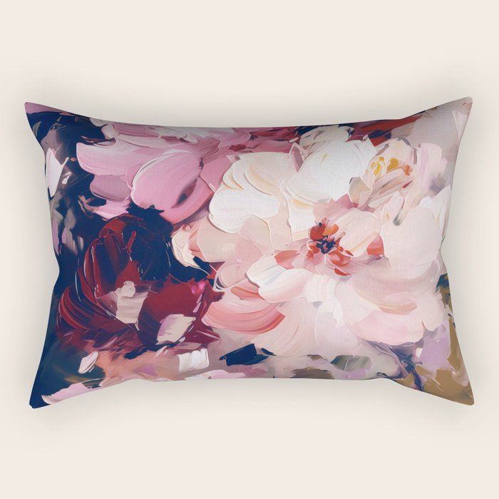 A Splash of Pink and Navy Flowery Art Rectangular Pillow Gallery Image 1