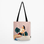 Sunday, Summer Swim Poolside Fashion, Bohemian Woman Sunbath Tan Bikini Monstera Tropical Travel Tote Bag Gallery Image 2