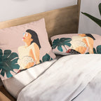 Sunday, Summer Swim Poolside Fashion, Bohemian Woman Sunbath Tan Bikini Monstera Tropical Travel Pillow Sham Gallery Image 2