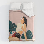 Sunday, Summer Swim Poolside Fashion, Bohemian Woman Sunbath Tan Bikini Monstera Tropical Travel Duvet Cover Gallery Image 6