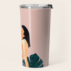 Sunday, Summer Swim Poolside Fashion, Bohemian Woman Sunbath Tan Bikini Monstera Tropical Travel Travel Mug Gallery Image 2