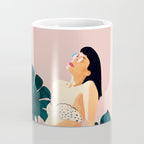 Sunday, Summer Swim Poolside Fashion, Bohemian Woman Sunbath Tan Bikini Monstera Tropical Travel Coffee Mug Gallery Image 4