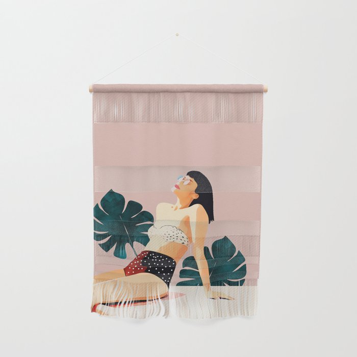 Sunday, Summer Swim Poolside Fashion, Bohemian Woman Sunbath Tan Bikini Monstera Tropical Travel Wall Hanging Gallery Image 1