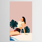 Sunday, Summer Swim Poolside Fashion, Bohemian Woman Sunbath Tan Bikini Monstera Tropical Travel Tablecloth Gallery Image 2