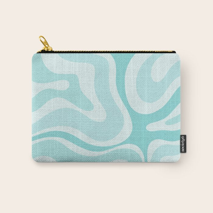 Modern Retro Liquid Swirl Abstract in Light Aqua Teal Blue Carry All Pouch Gallery Image 1