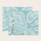 Modern Retro Liquid Swirl Abstract in Light Aqua Teal Blue Placemat Gallery Image 1