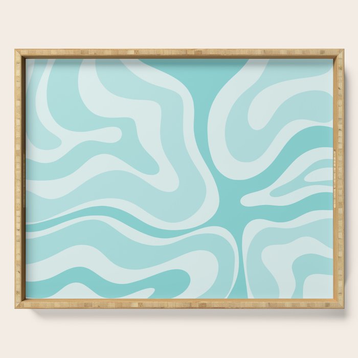 Modern Retro Liquid Swirl Abstract in Light Aqua Teal Blue Serving Tray Gallery Image 1