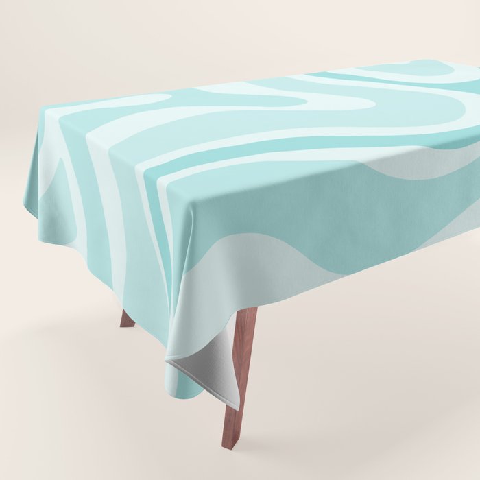 Modern Retro Liquid Swirl Abstract in Light Aqua Teal Blue Tablecloth Gallery Image 1