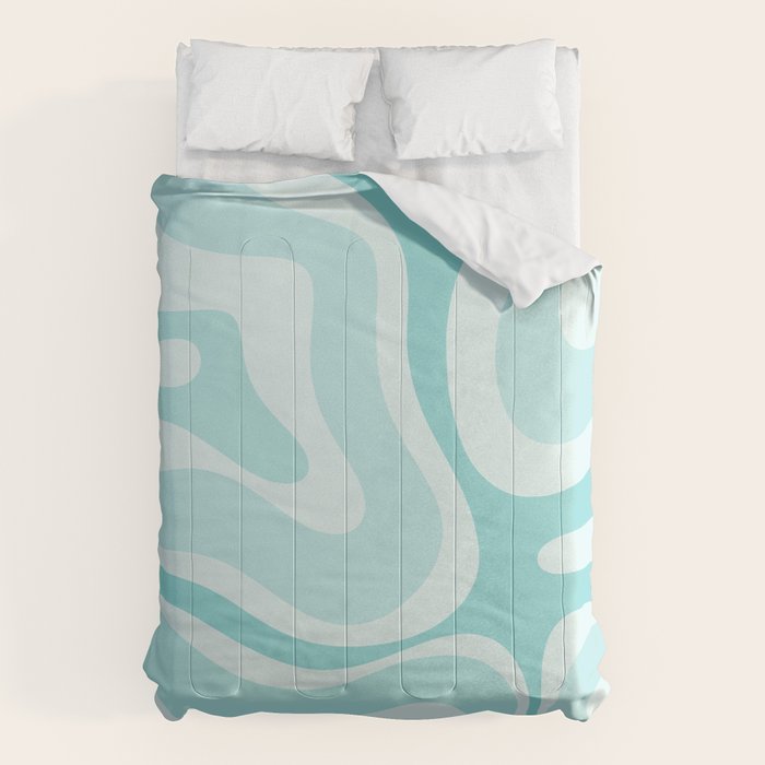 Modern Retro Liquid Swirl Abstract in Light Aqua Teal Blue Comforter Gallery Image 1