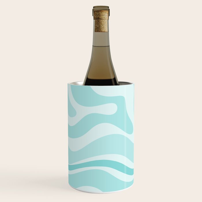 Modern Retro Liquid Swirl Abstract in Light Aqua Teal Blue Wine Chiller Gallery Image 2