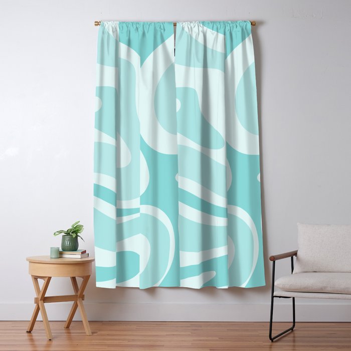 Modern Retro Liquid Swirl Abstract in Light Aqua Teal Blue Window Curtain Gallery Image 1