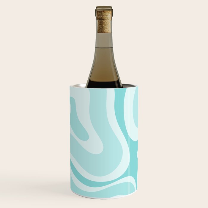 Modern Retro Liquid Swirl Abstract in Light Aqua Teal Blue Wine Chiller Gallery Image 1
