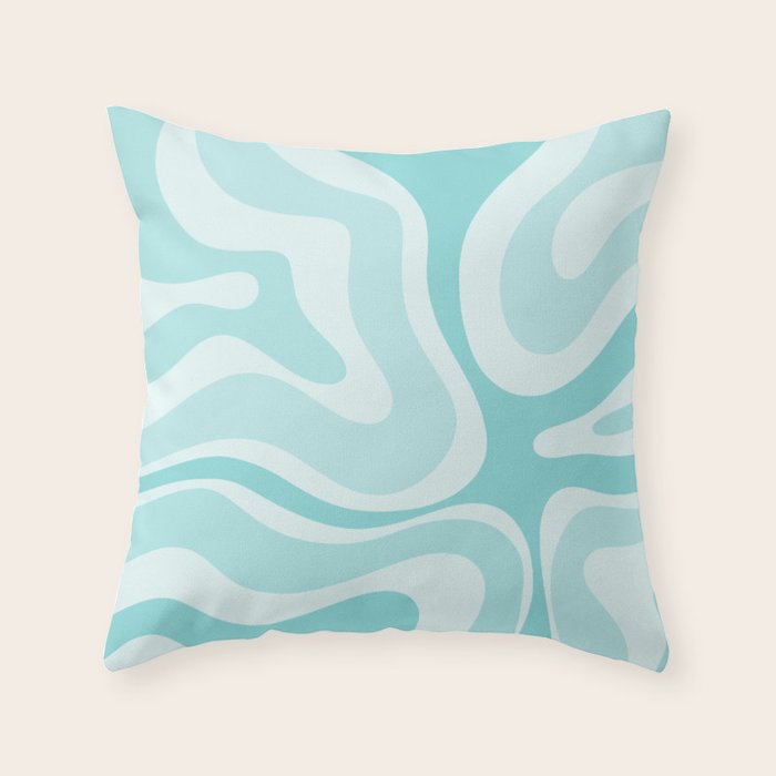 Modern Retro Liquid Swirl Abstract in Light Aqua Teal Blue Throw Pillow Gallery Image 1