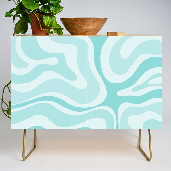 Modern Retro Liquid Swirl Abstract in Light Aqua Teal Blue Credenza Gallery Image 1