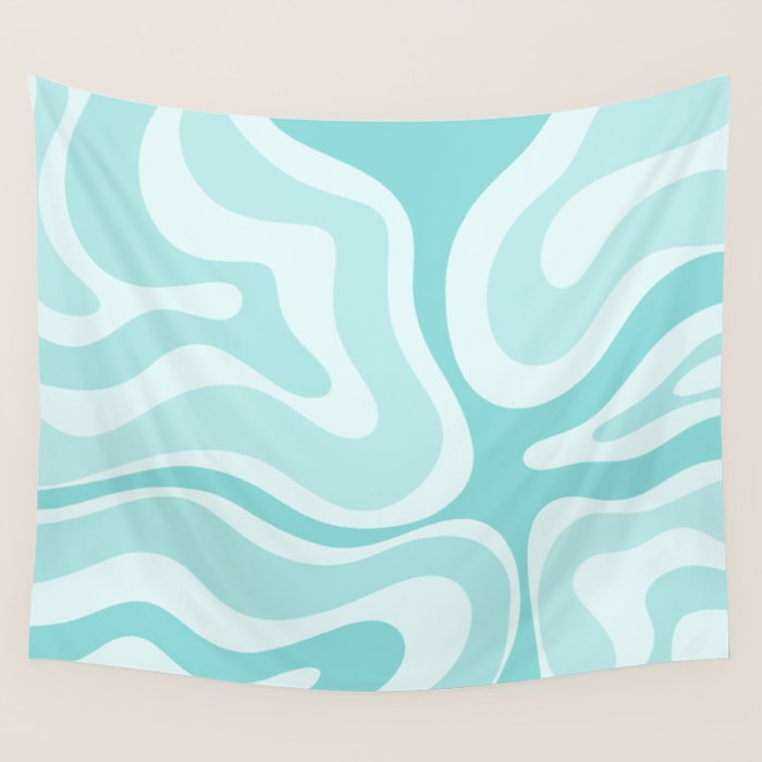 Modern Retro Liquid Swirl Abstract in Light Aqua Teal Blue Wall Tapestry Gallery Image 1