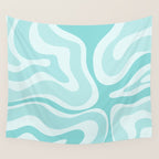 Modern Retro Liquid Swirl Abstract in Light Aqua Teal Blue Wall Tapestry Gallery Image 4
