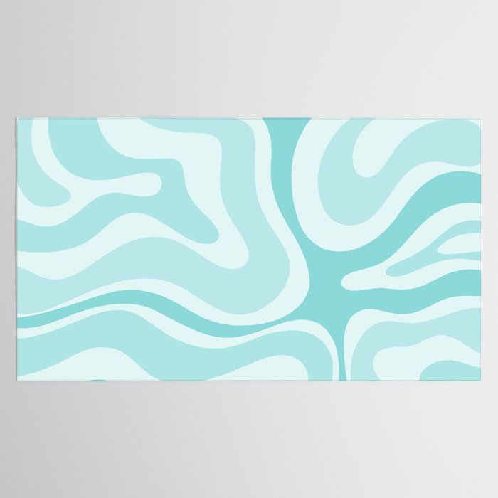 Modern Retro Liquid Swirl Abstract in Light Aqua Teal Blue Tablecloth Gallery Image 2