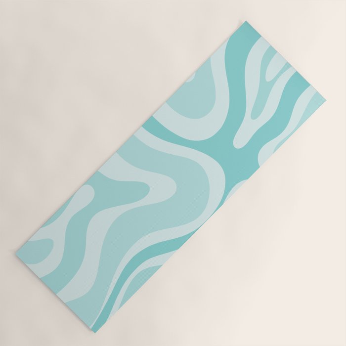 Modern Retro Liquid Swirl Abstract in Light Aqua Teal Blue Yoga Mat Gallery Image 1