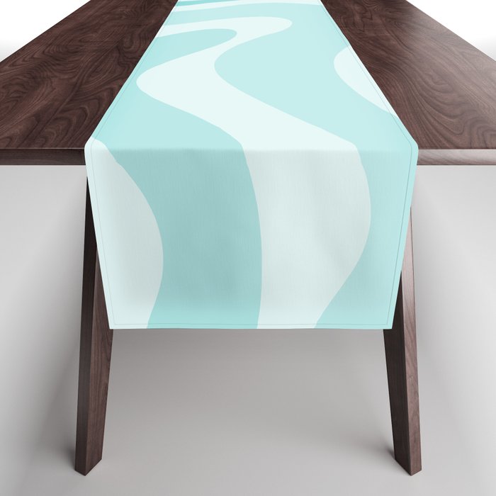 Modern Retro Liquid Swirl Abstract in Light Aqua Teal Blue Table Runner Gallery Image 1