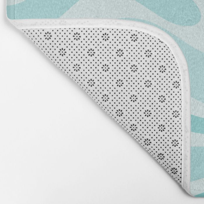 Modern Retro Liquid Swirl Abstract in Light Aqua Teal Blue Bath Mat Gallery Image 2