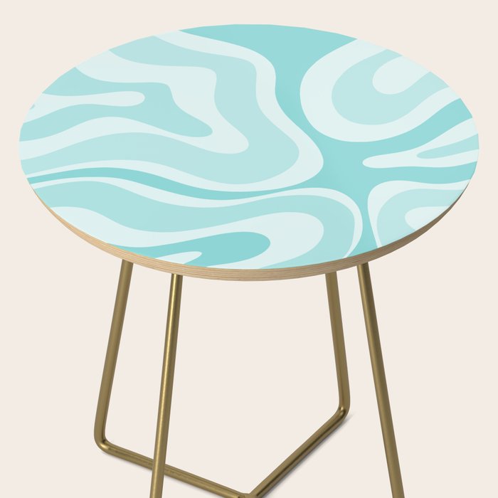Modern Retro Liquid Swirl Abstract in Light Aqua Teal Blue Side Table Gallery Image 2