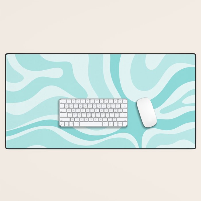 Modern Retro Liquid Swirl Abstract in Light Aqua Teal Blue Desk Mat Gallery Image 1