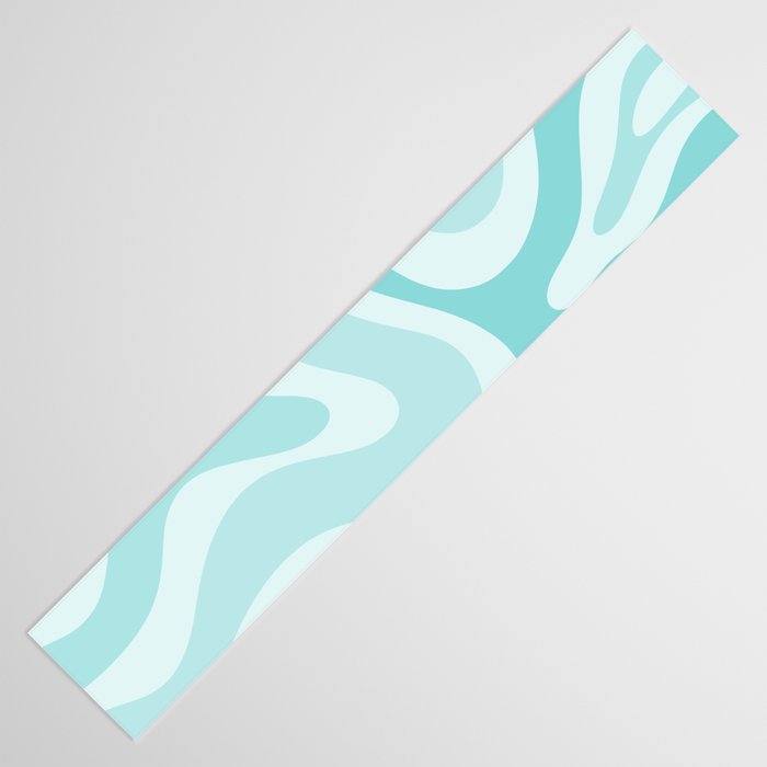 Modern Retro Liquid Swirl Abstract in Light Aqua Teal Blue Table Runner Gallery Image 3