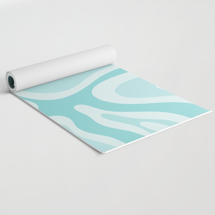 Modern Retro Liquid Swirl Abstract in Light Aqua Teal Blue Yoga Mat Gallery Image 2
