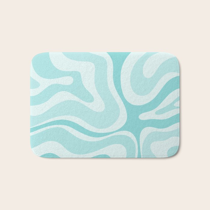 Modern Retro Liquid Swirl Abstract in Light Aqua Teal Blue Bath Mat Gallery Image 1