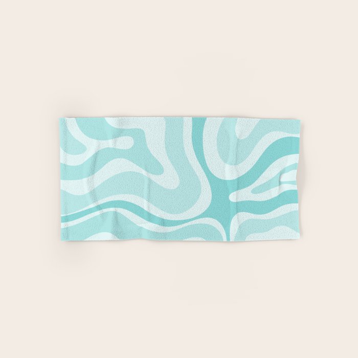 Modern Retro Liquid Swirl Abstract in Light Aqua Teal Blue Bath Towel Gallery Image 1