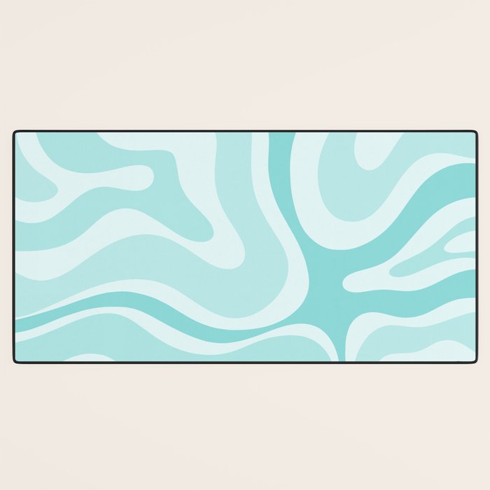 Modern Retro Liquid Swirl Abstract in Light Aqua Teal Blue Desk Mat Gallery Image 3