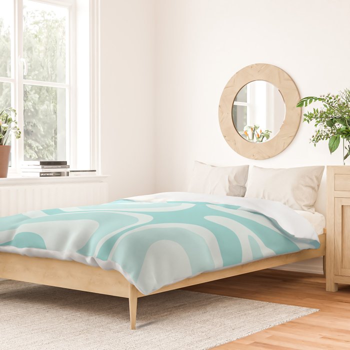 Modern Retro Liquid Swirl Abstract in Light Aqua Teal Blue Duvet Cover Gallery Image 2