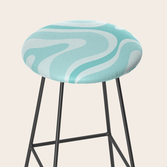 Modern Retro Liquid Swirl Abstract in Light Aqua Teal Blue Stool Gallery Image 2