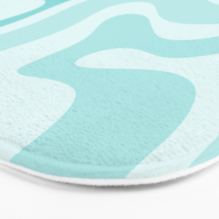 Modern Retro Liquid Swirl Abstract in Light Aqua Teal Blue Bath Mat Gallery Image 3