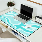 Modern Retro Liquid Swirl Abstract in Light Aqua Teal Blue Desk Mat Gallery Image 2