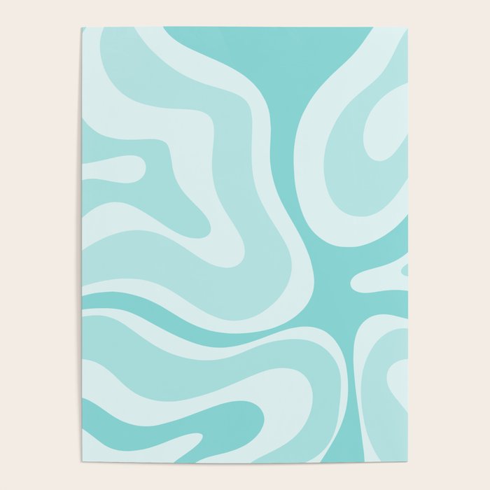 Modern Retro Liquid Swirl Abstract in Light Aqua Teal Blue Poster Gallery Image 4