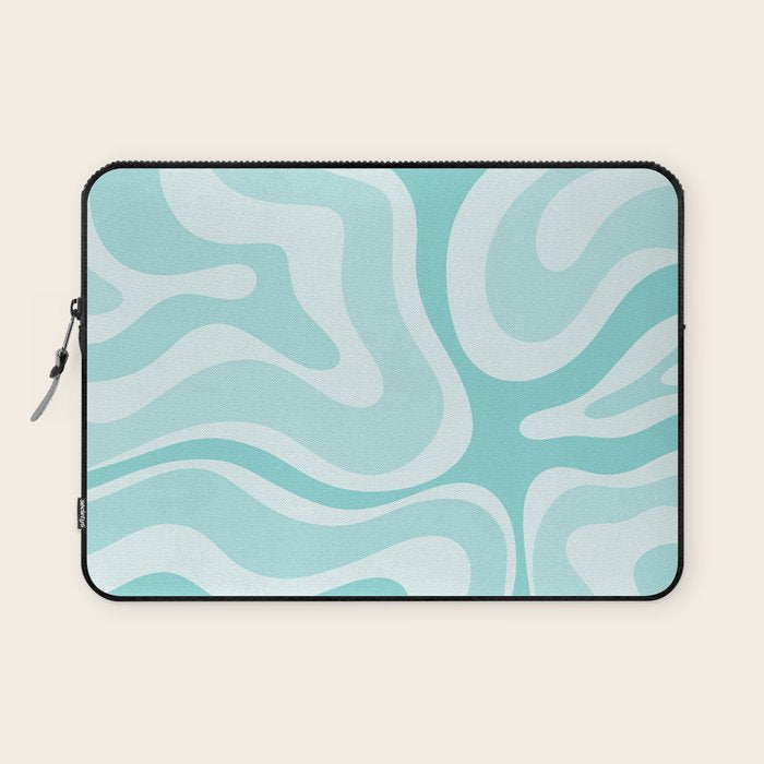 Modern Retro Liquid Swirl Abstract in Light Aqua Teal Blue Laptop Sleeve Gallery Image 1