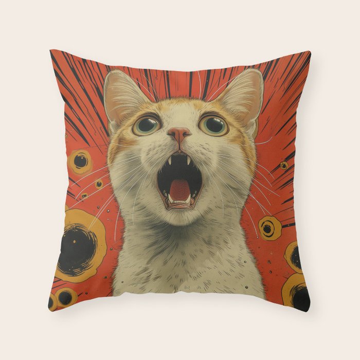 Shocked Cat I Throw Pillow Gallery Image 6