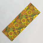 Orange, Brown, Yellow and Green Retro Daisy Pattern Yoga Mat Gallery Image 1