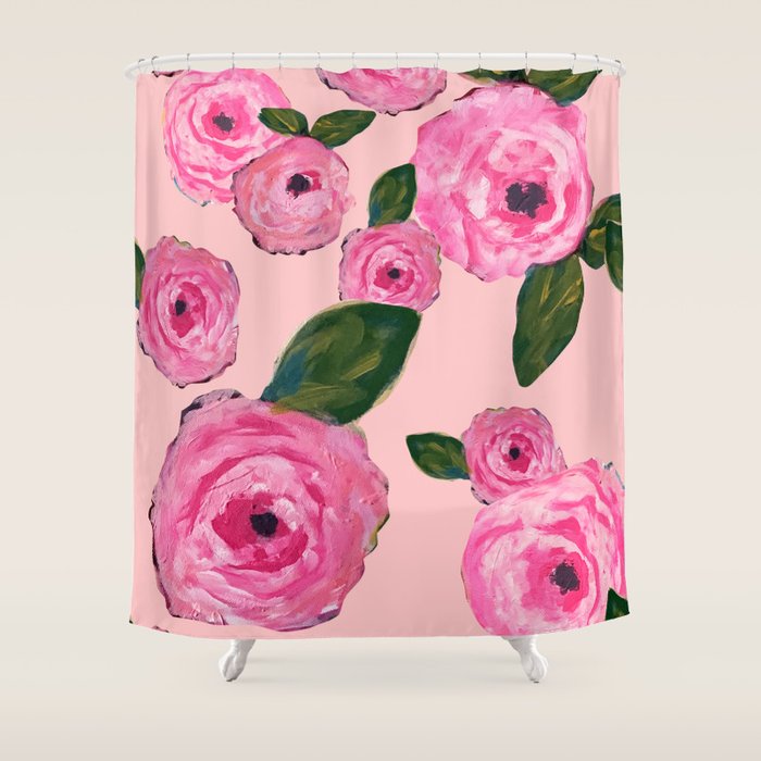 Pink Peonies on Blush Shower Curtain Gallery Image 1