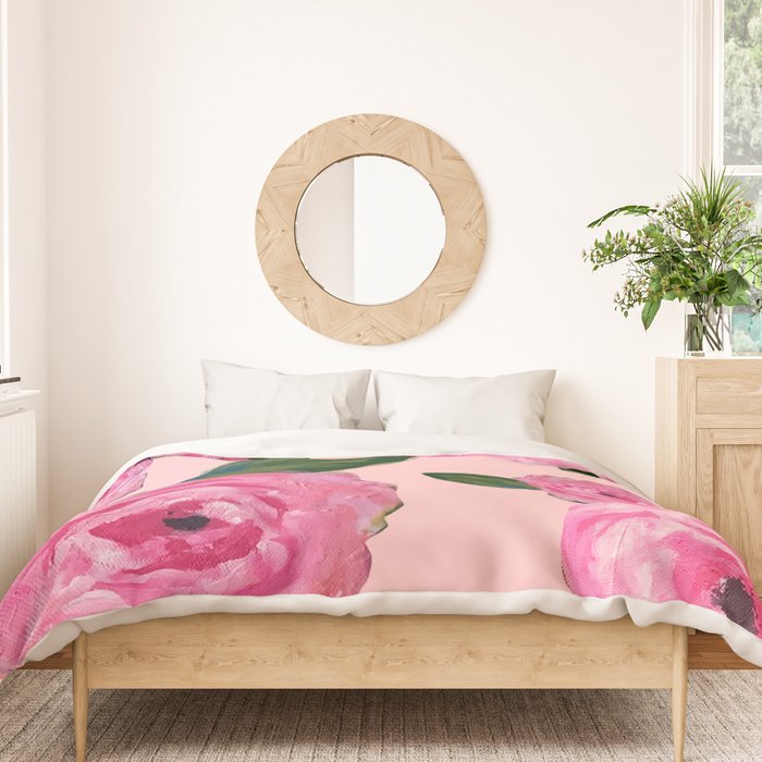 Pink Peonies on Blush Duvet Cover Gallery Image 3
