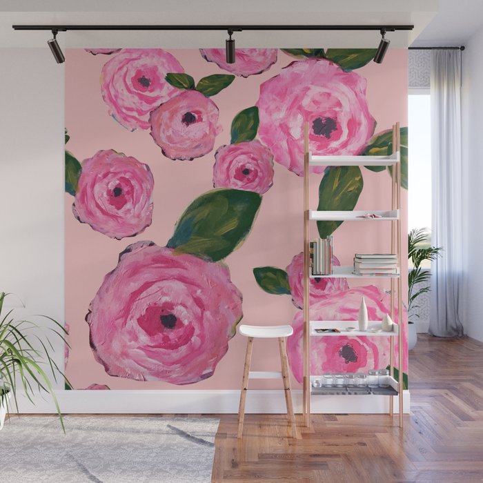 Pink Peonies on Blush Wall Mural Gallery Image 1
