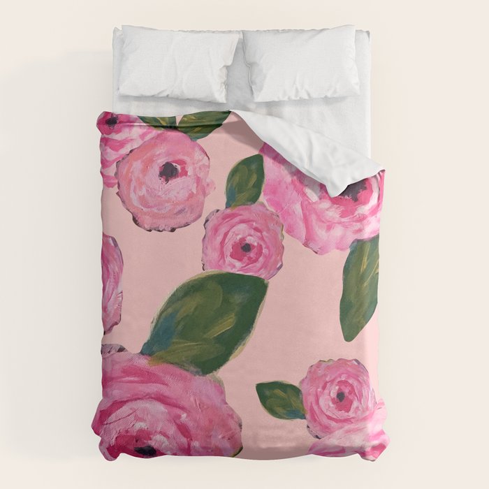 Pink Peonies on Blush Duvet Cover Gallery Image 6