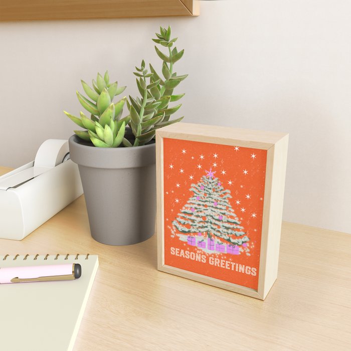 Seasons Greetings Snowy Christmas Tree with Presents Mini Art Print Gallery Image 2